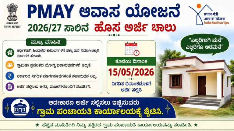 PMAY ಗ್ರಾಮೀಣ ಆವಾಸ ಯೋಜನೆ 2026-27 ಹೊಸ ಅರ್ಜಿ ಶುರು: ಕೊನೆ ದಿನಾಂಕ 15-05-2026, ಗ್ರಾಮ ಪಂಚಾಯತಿಗೆ ಭೇಟಿ ಕೊಡಿ